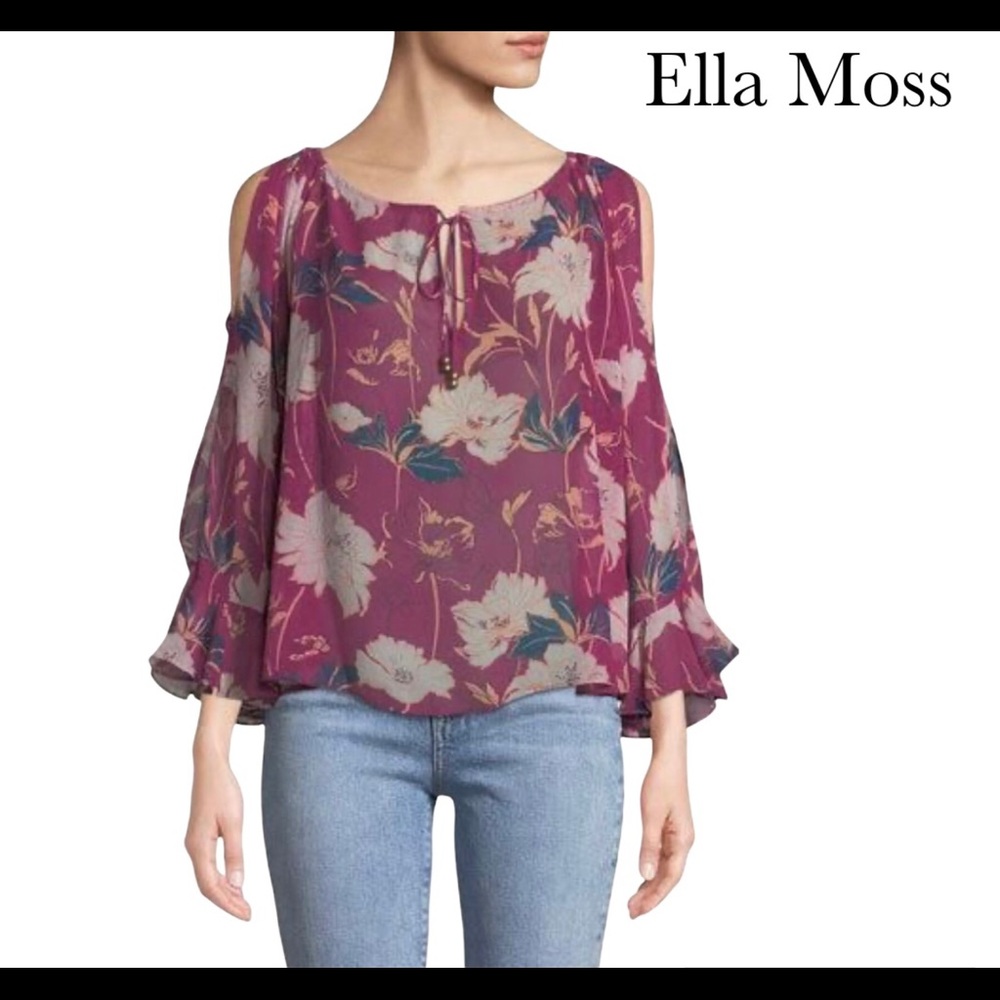 Ella Moss cold shoulder pink floral blouse